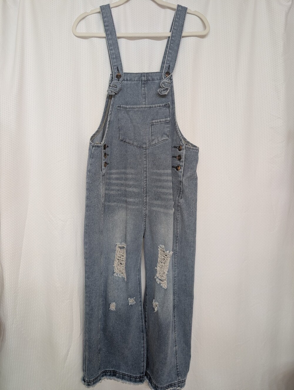 SHEIN Light Blue Distressed Denim Overalls